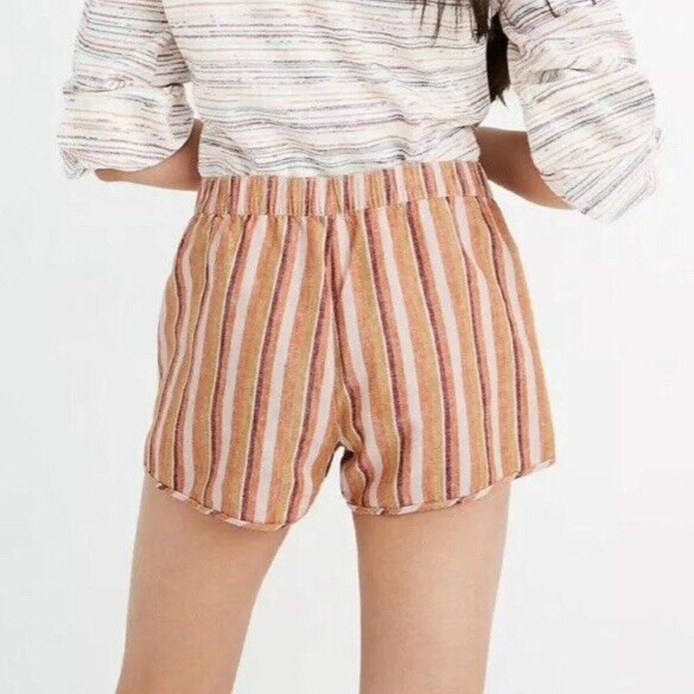 Madewell Linen Cotton Blend Retro Pull-On Shorts in Rainbow Stripe Women's Sz MD - Picture 4 of 8